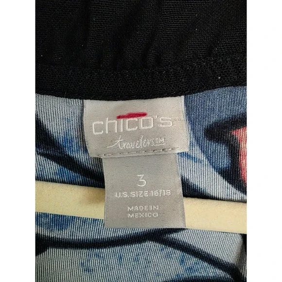 Chicos Travelers 3 Border Print Sit Neck Floral Slinky 3/4 Sleeve Tunic Top - Picture 5 of 9